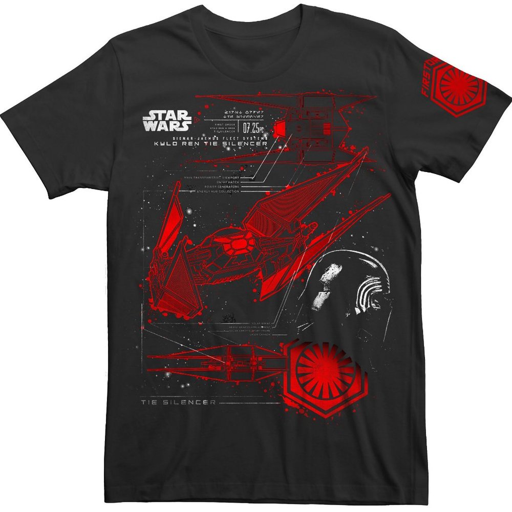 New! Star Wars Kylo Ren Tie Silencer Blueprint T-Shirt